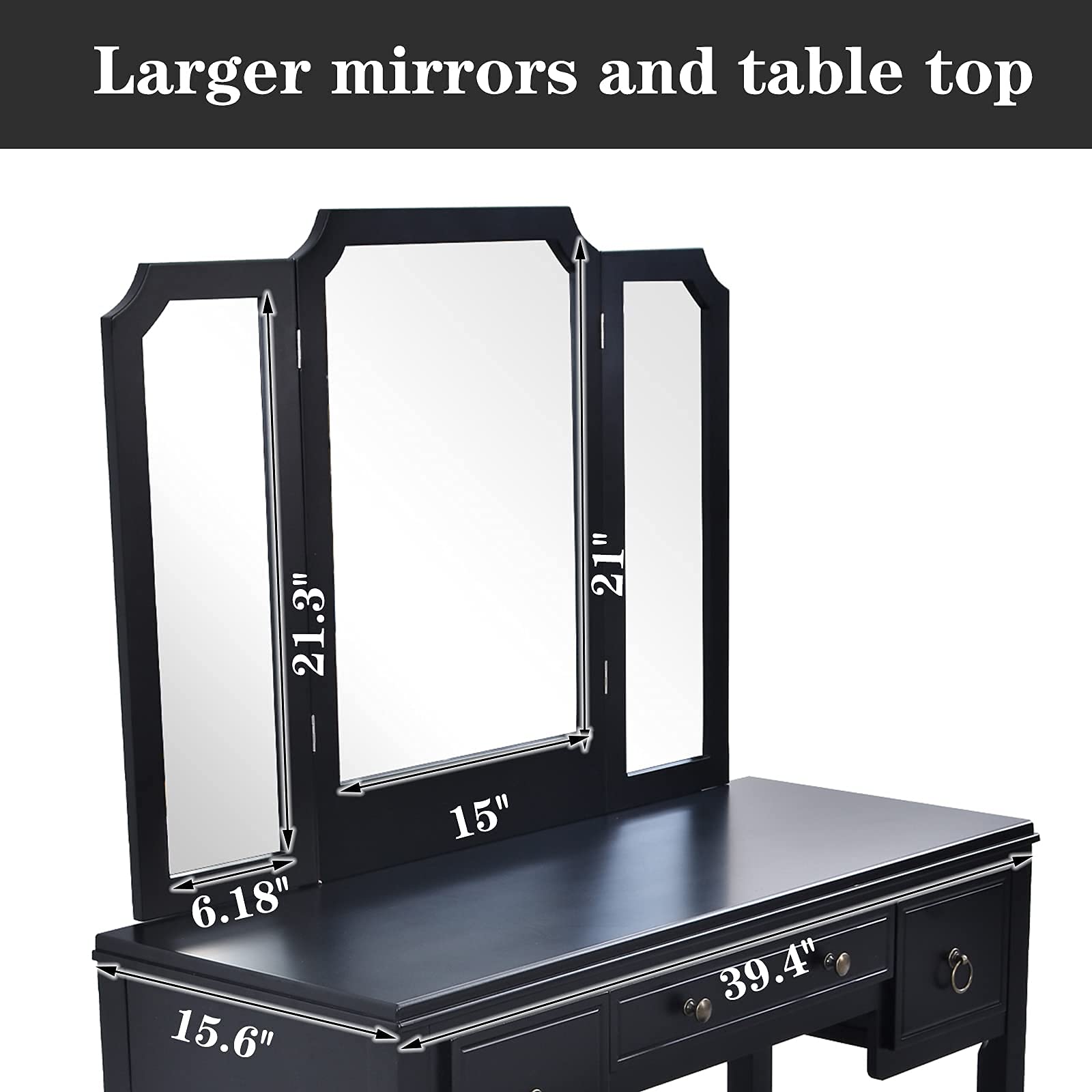 Allewie Makeup Vanity Table, Large Desktop Vanity with Bench, Tri