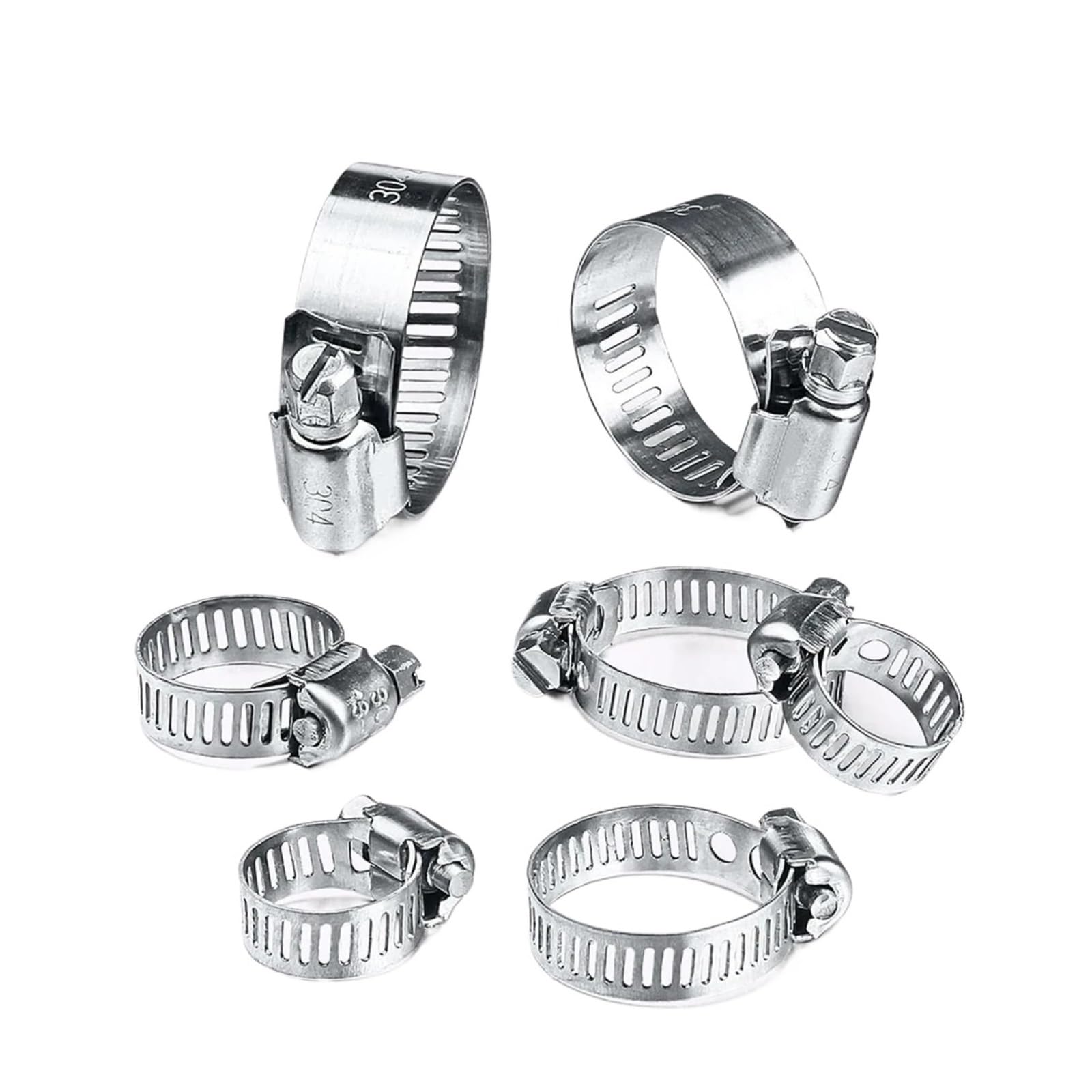 60PCS Hose Clamps304 Stainless Steel Adjustable 6-38mm Worm Gear Clamp Duct Pipe Fuel Line for Plumbing