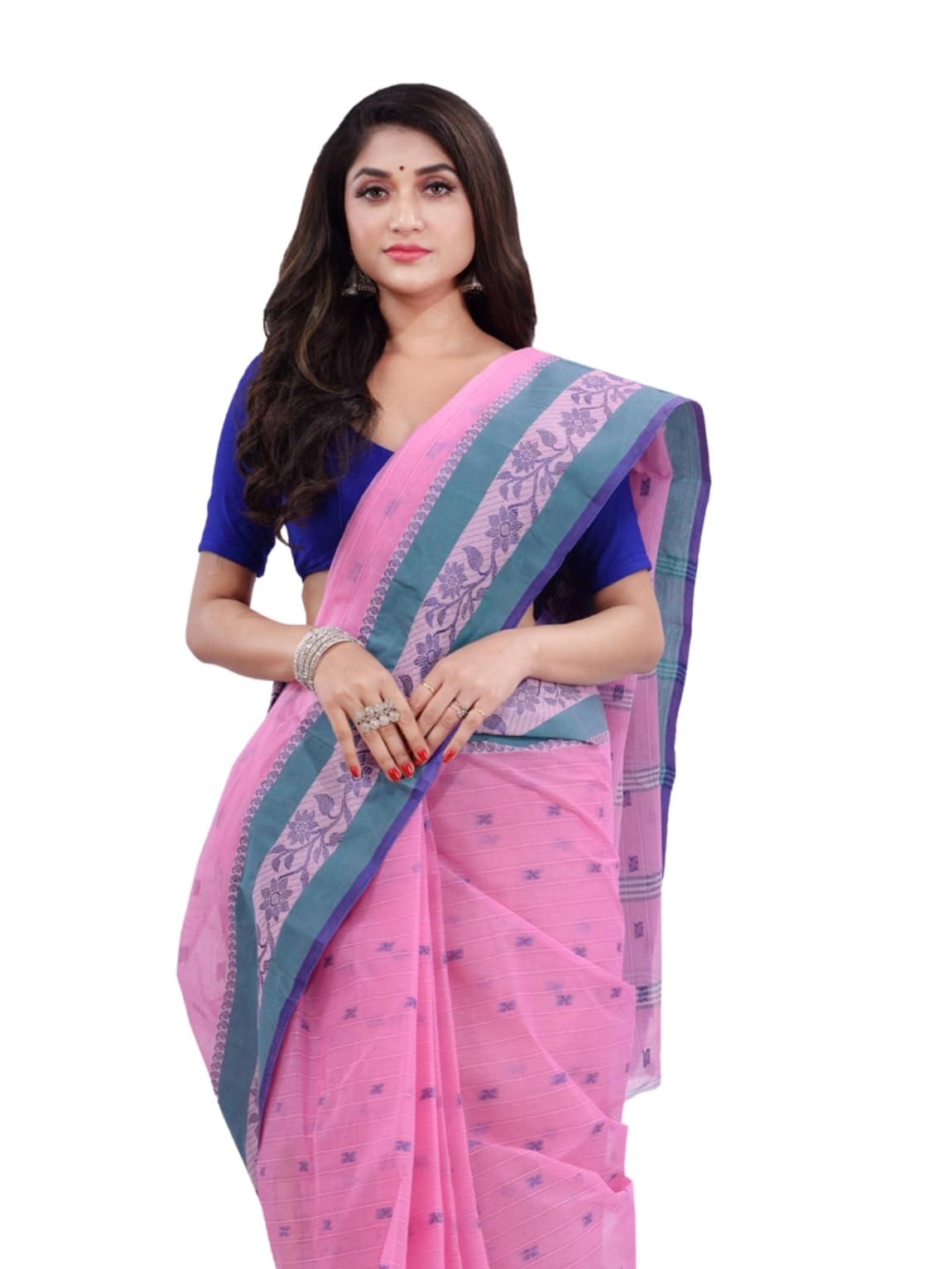 women`s traditional tant pure cotton handloom saree woven sudarshana designer without blouse piece (pink)