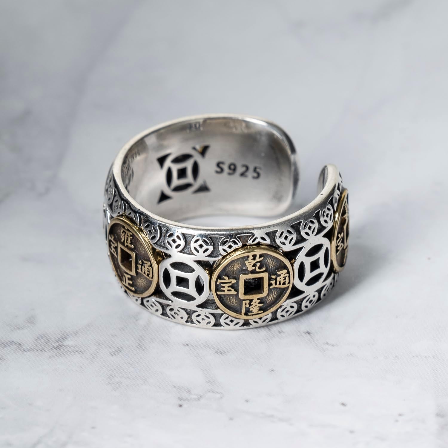 Feng Shui Coin Rings 925 Sterling Silver Lucky Wealth Money Ring Band for Men Women for Attracting Fortune Success - Image 6