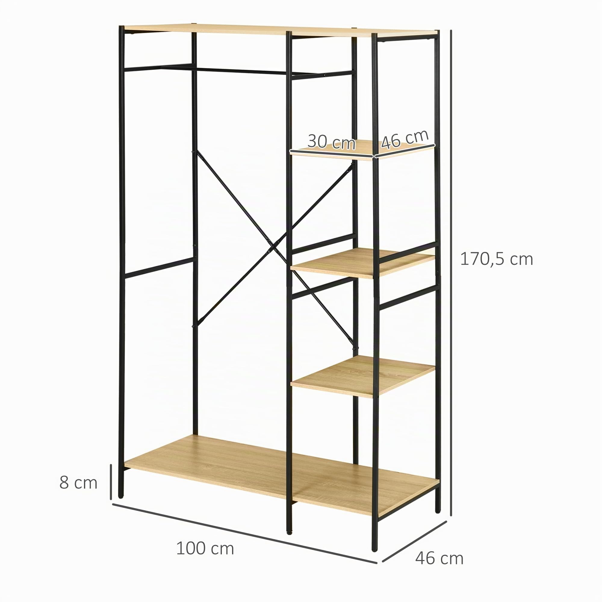 HOMCOM Appendiabiti stile industriale 100L x 46L x 170,5H cm