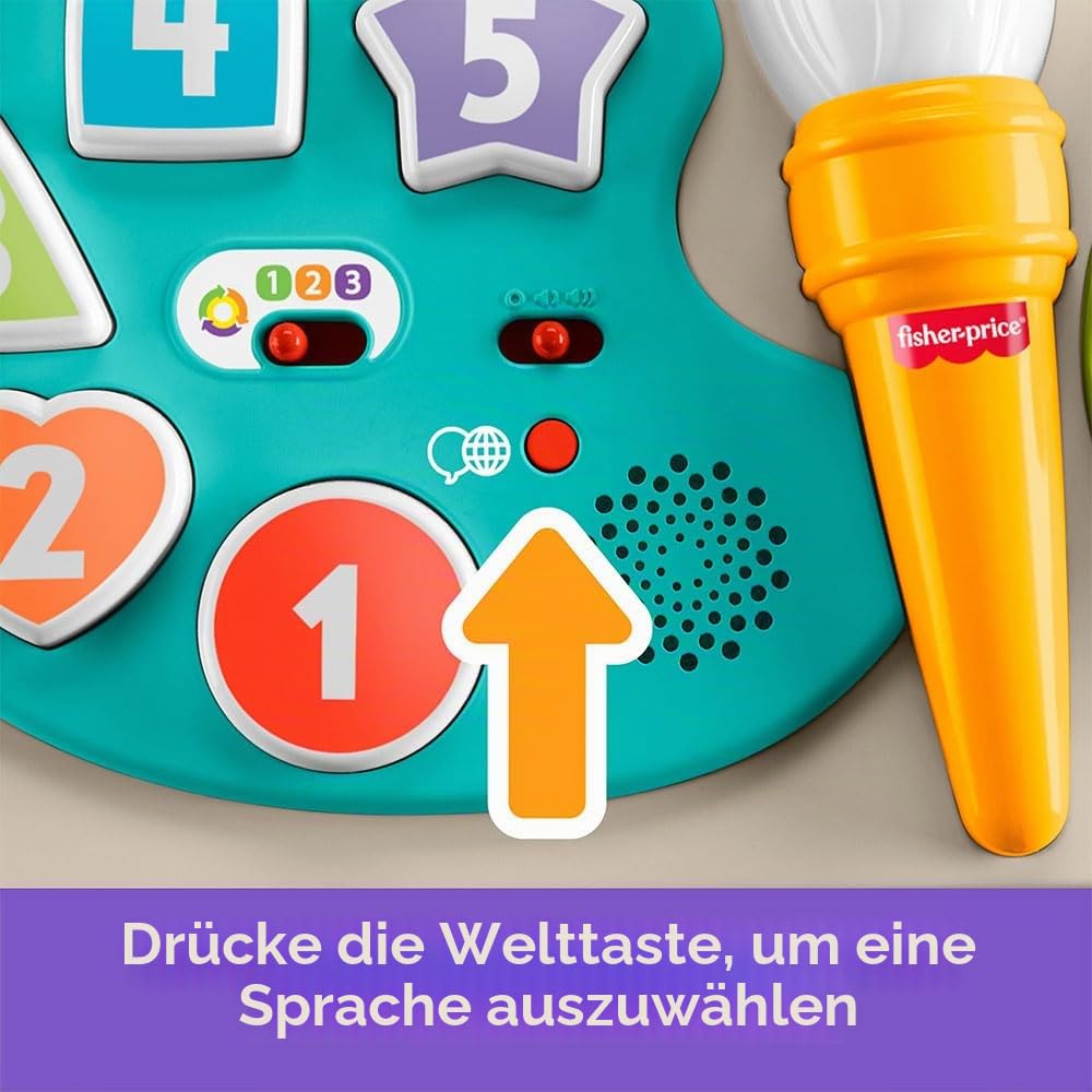 Fisher-Price Laugh & Learn JGW89 4-in-1-Aktivitätstisch und Staffelei mit pädagogischer Musik für Jungen und Mädchen ab 6 Monaten, mehrsprachige Version | Italienisch, Spanisch, Portugiesisch und Englisch, Laugh & Learn, Aktivitätsplatt, Lernmusik, ab 6 M