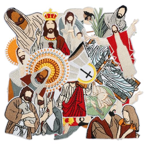 Nicime 20pcs Jesus Iron/Sew on Patches, Christian Embroidered Applique, DIY Decoration for Clothes, Hat, Bag, Jeans, Dress, Shirt