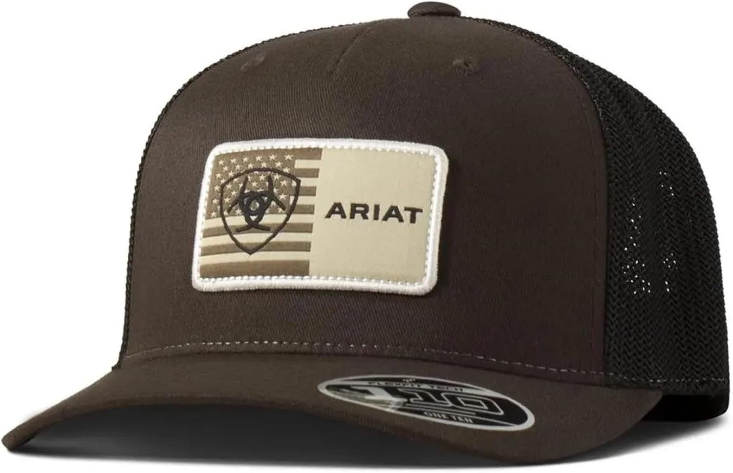 Ariat Men's Brown Flexfit 110 Trucker Cap with American Flag Patch