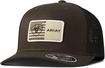 ARIAT Mens Brown Flexfit 110 Trucker Cap with American Flag Patch