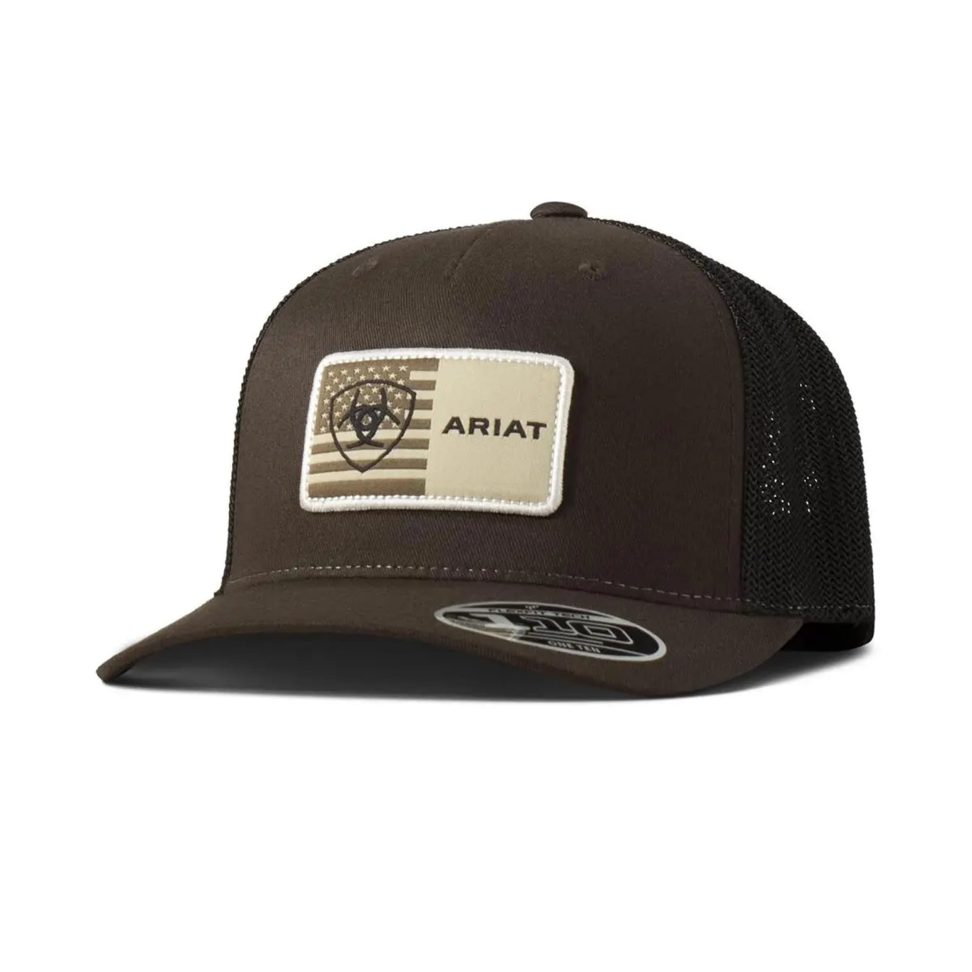 Ariat Men's Brown Flexfit 110 Trucker Cap with American Flag Patch, Brown, One Size