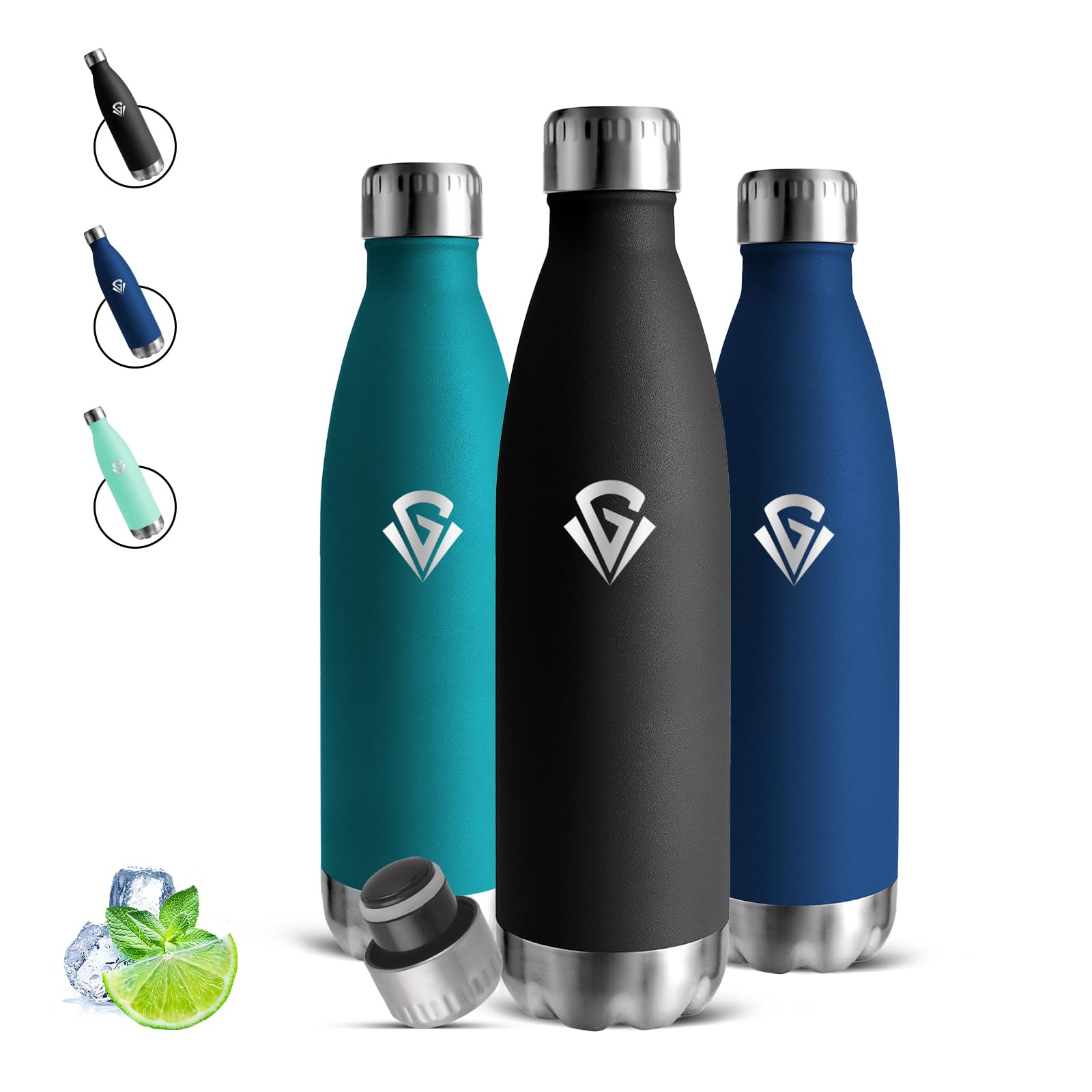 Mujigaga Stainless Steel Water Bottle, Thermos Flask, 0.5 litres, Metal Water Bottle, Double-Walled, BPA-Free, Easy to Carry, Water Bottle for School, Travel, Sports