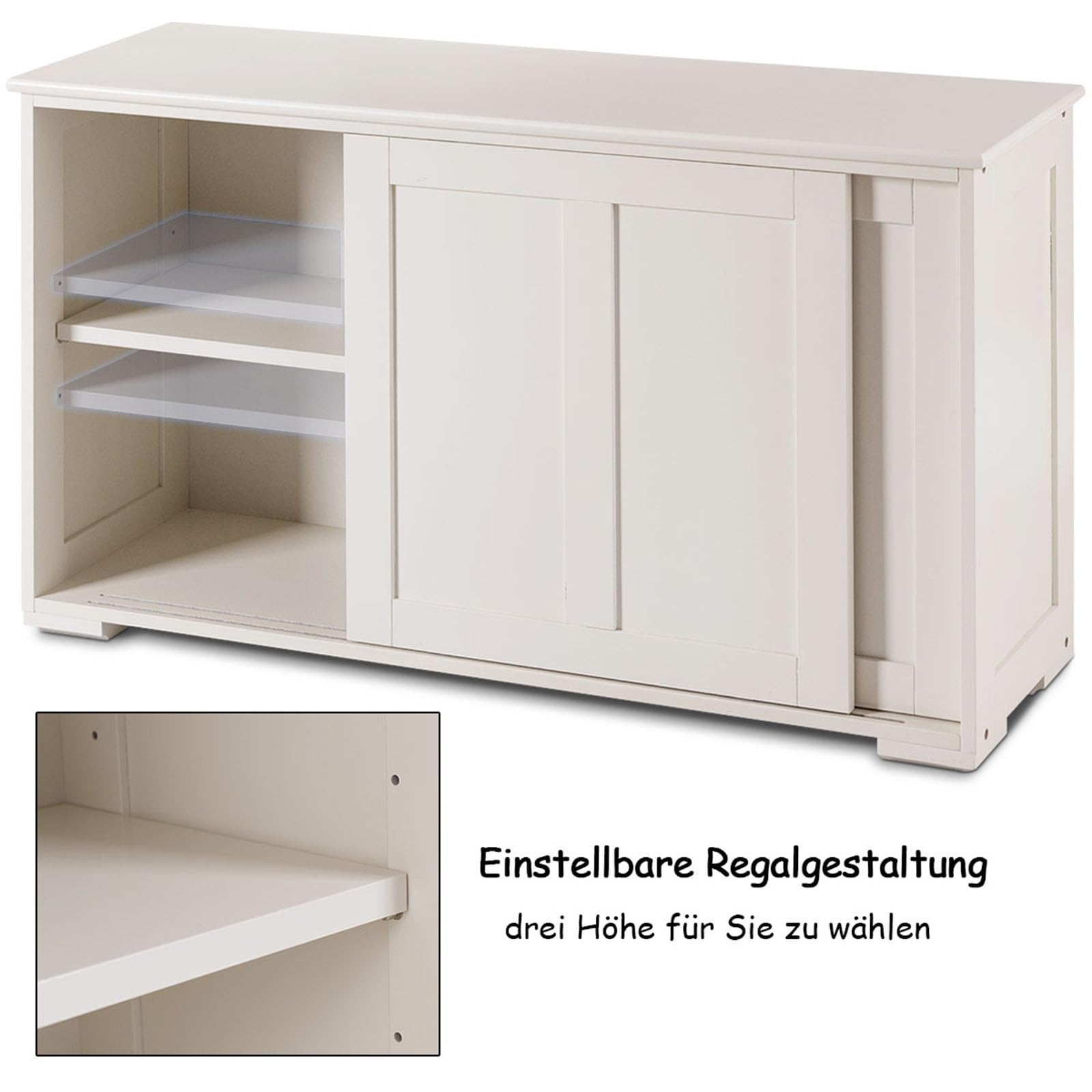 COSTWAY Sideboard, Küchenschrank mit Schiebetüren & verstellbarem Ablage, Buffetschrank Aufbewahrungsschrank, Beistellschrank für Küche, Esszimmer, Wohnzimmer, Holz, 107 x 33 x 60 cm, Weiß