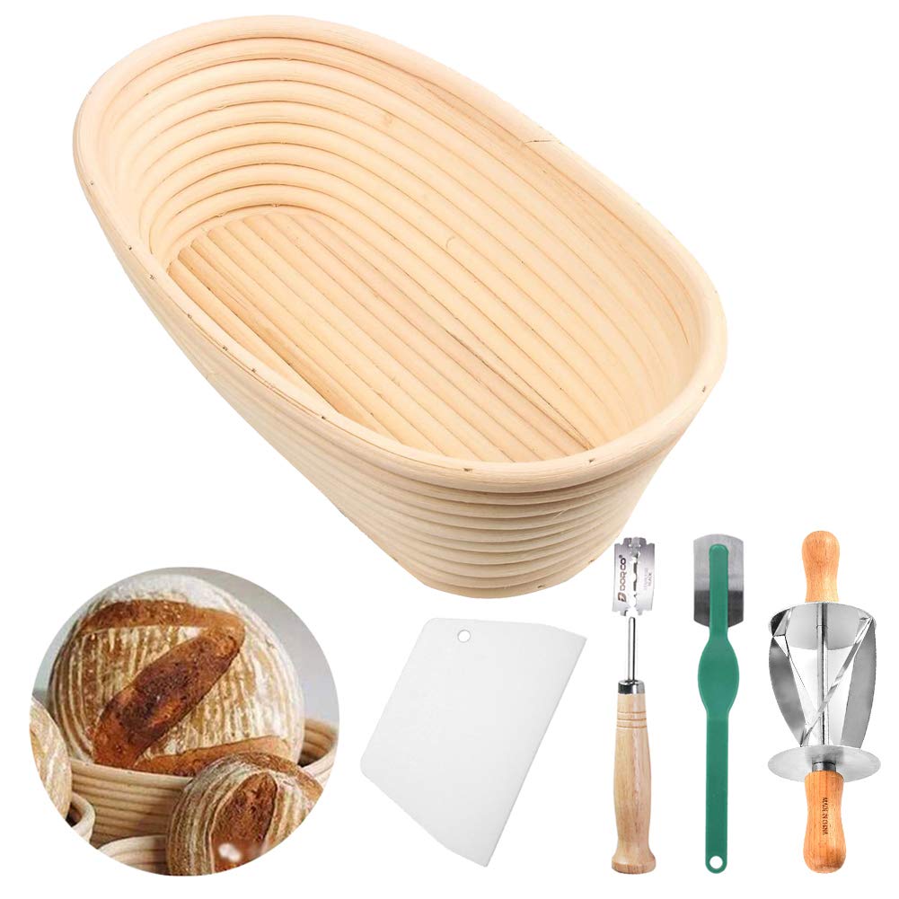 Cesta de Prueba Banneton Cesta de Prueba de Pan Ovalada de 10 Pulgadas / 25 cm Cestas de Masa fermentada de ratán Natural 600 g de Masa, para panaderos caseros