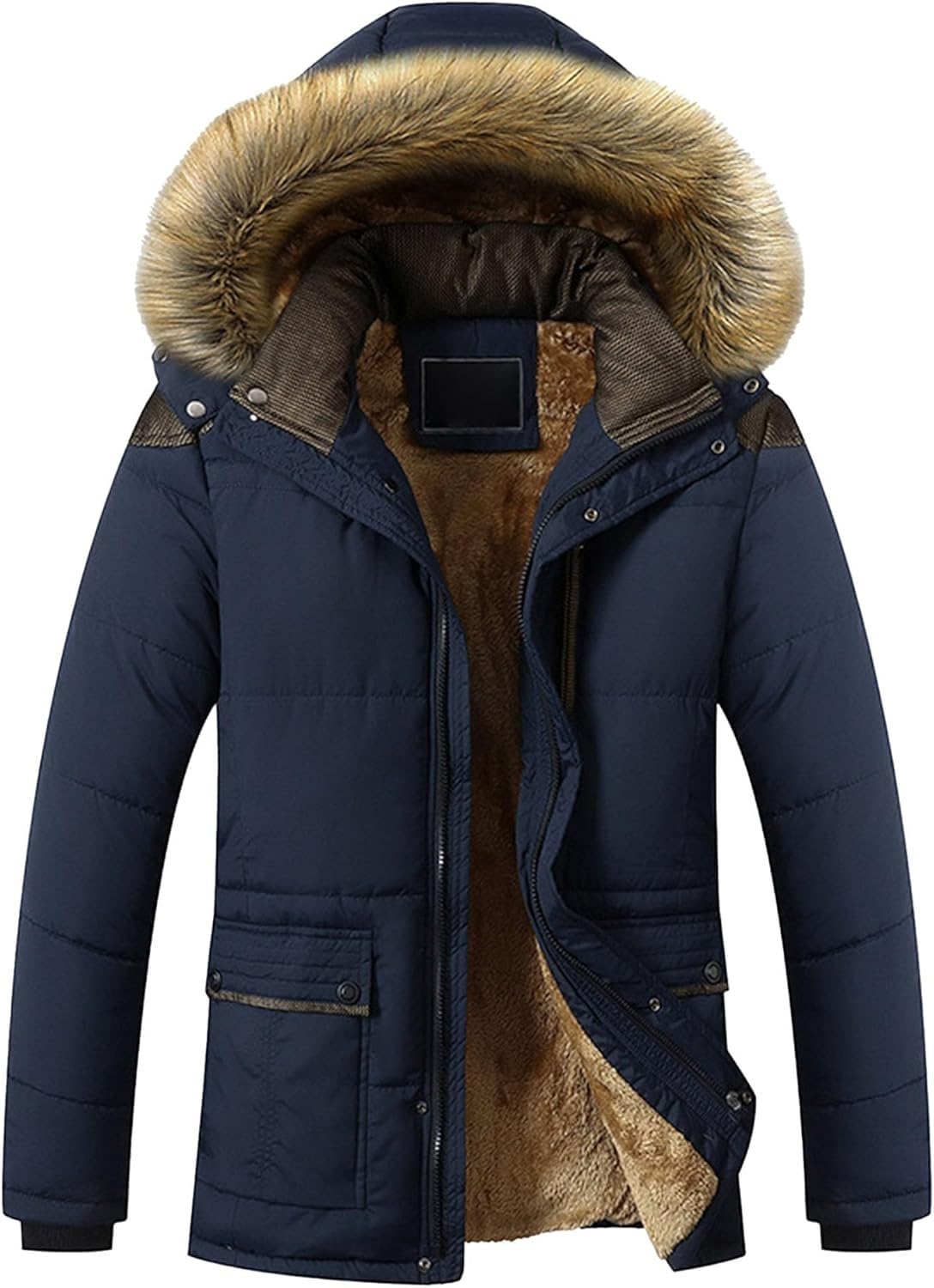 Mens Windproof Thicken Parka Jacket Hooded Puffer Jacket Warm Winter Coat Down Coat Mountain Ski Outerwear