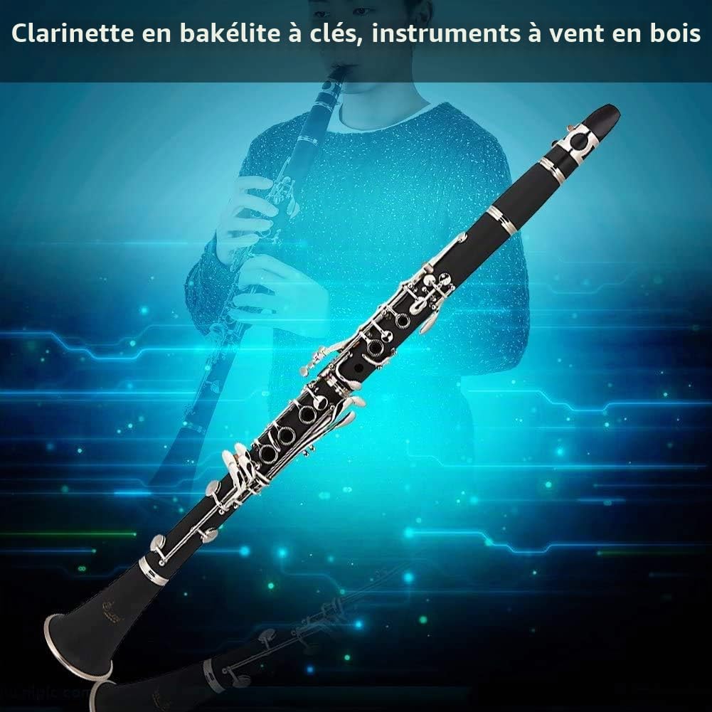 Bb Clarinette allemande avec système de clarinette, 17 clés, instrument de vent, avec sac de transport, chiffon de nettoyage, noir