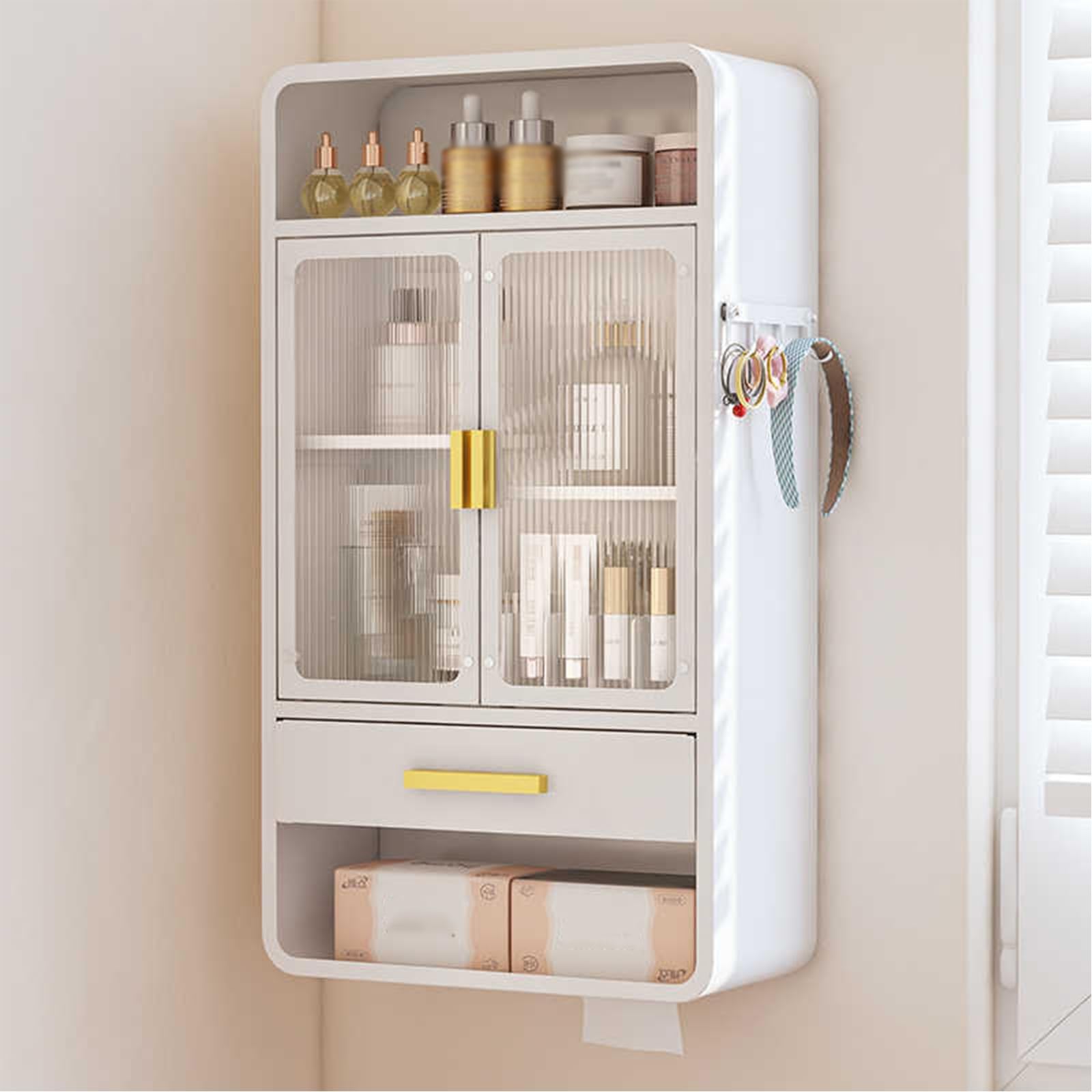 BHGFYXBS 5 Tier Wall Mounted Bathroom Cabinet Magnetic Hook Metal Mcine Cabinet With Der & Adjustable Shelves For Home & Kitchen Sto