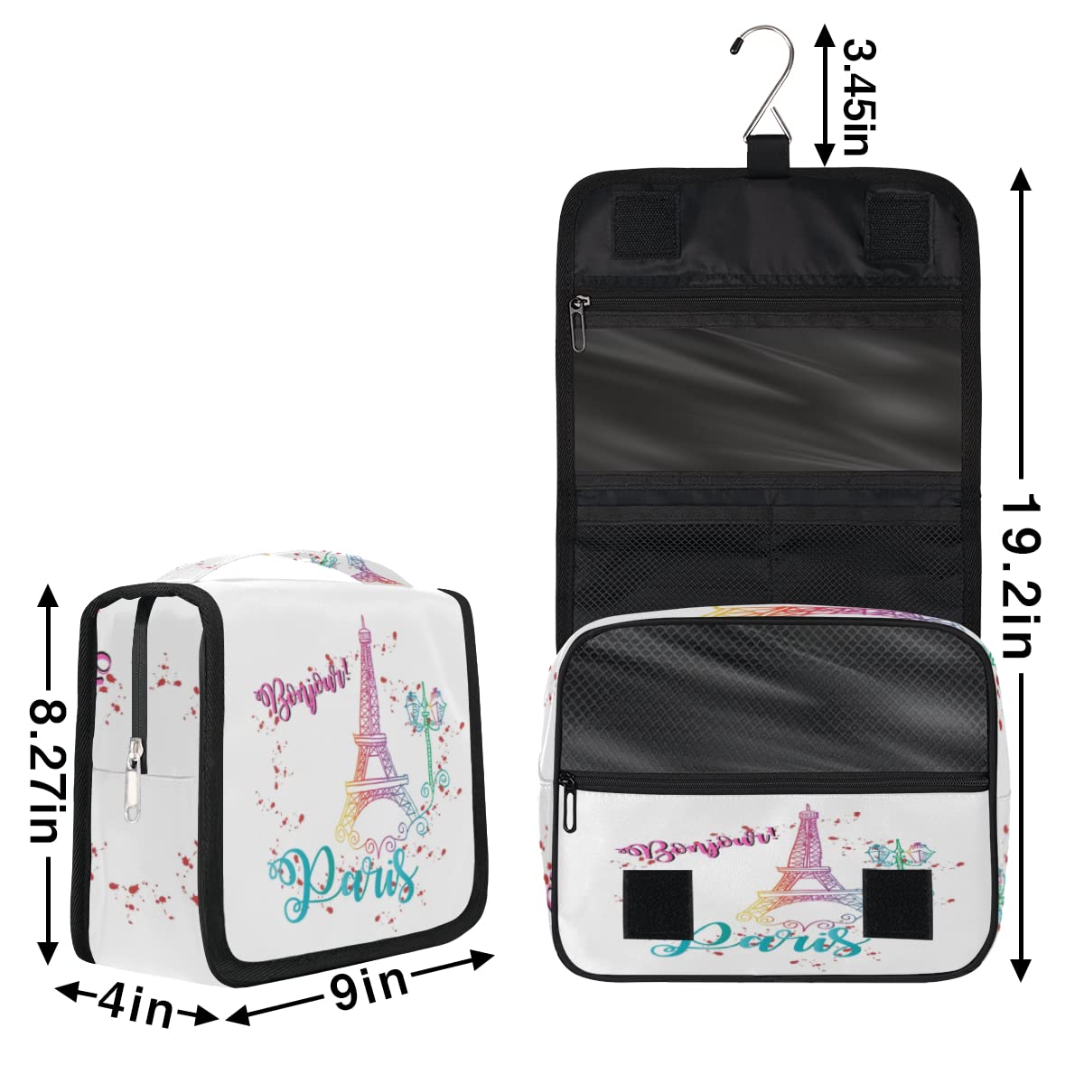 Wieża Eiffla Podróżna kosmetyczka Wieża Eiffla Mycie Torba Unisex Wiszące przybory toaletowe Kosmetyczka Organizer do makijażu, wielobarwny, Jeden rozmiar