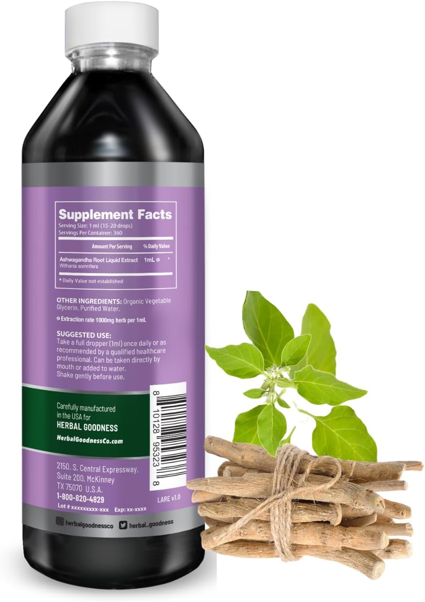 Ashwagandha Root Extract | Organic Ashwagandha Supplements for Women & Men | Natural Calm, Mood Support Supplement | Non-GMO, Vegan, Adaptogenic, Fast Absorption, Liquid Drops 12 fl. oz
