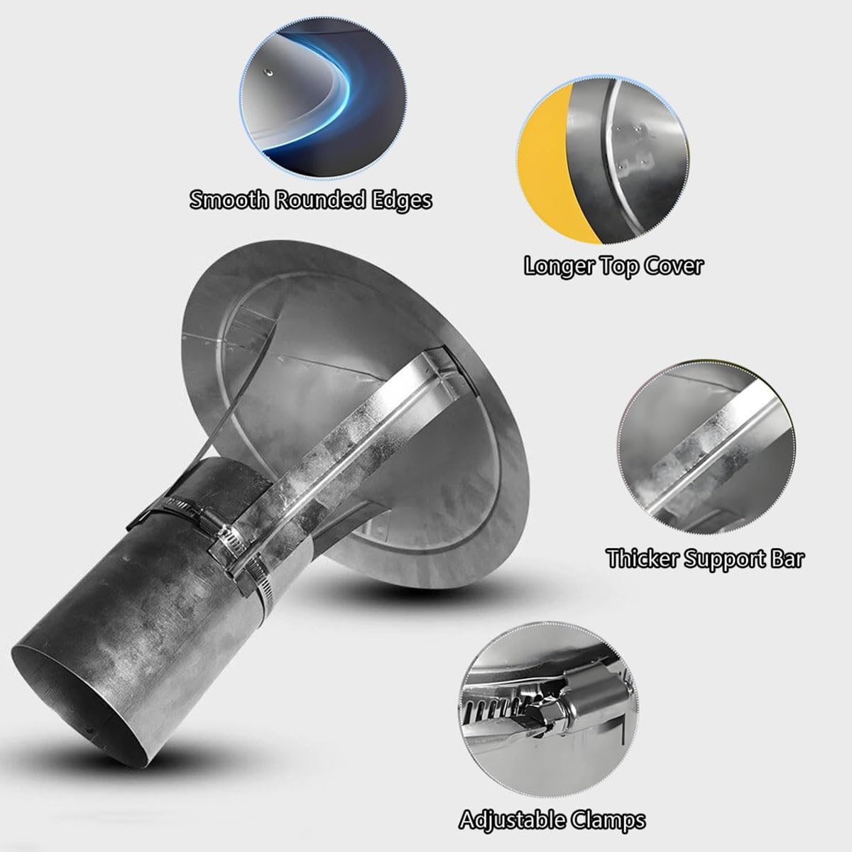 Tapa para chimenea, cubierta para conducto de chimenea de acero inoxidable 304 con tiras metálicas ajustables y guantes(150 mm/5.9 in)