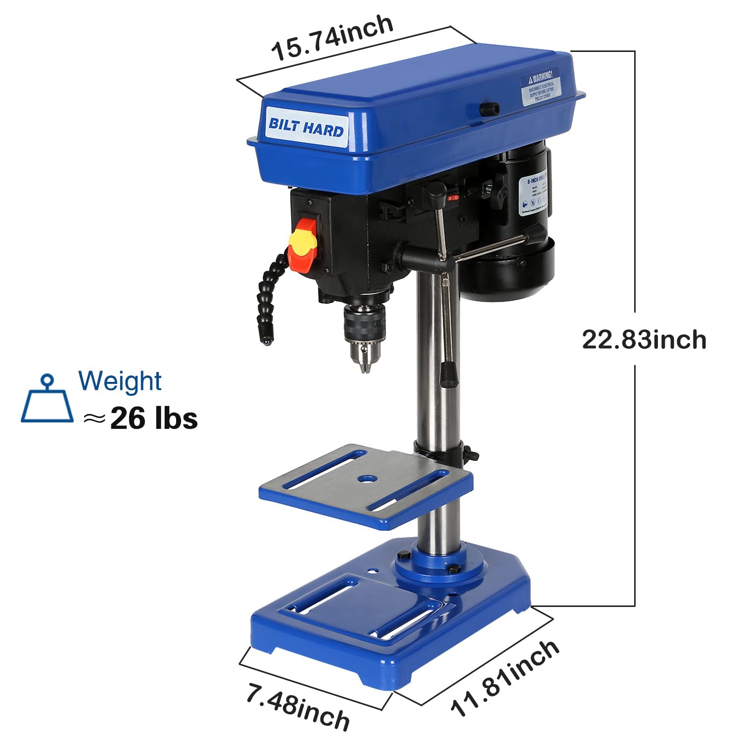 BILT HARD 2.3Amp 8 In. Drill Press with Worklight, 5 Speed Benchtop