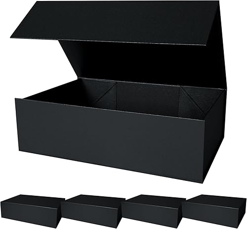 Aimyoo Cajas de regalo magnéticas negras con tapas de 13.8 x 9 x 4.3 pulgadas, caja grande de propuesta de padrino de boda, caja plegable Aimyoo Cajas de regalo magnéticas negras con tapas de 13.8 x 9 x 4.3 pulgadas, caja grande de propuesta de padrino de boda, caja plegable