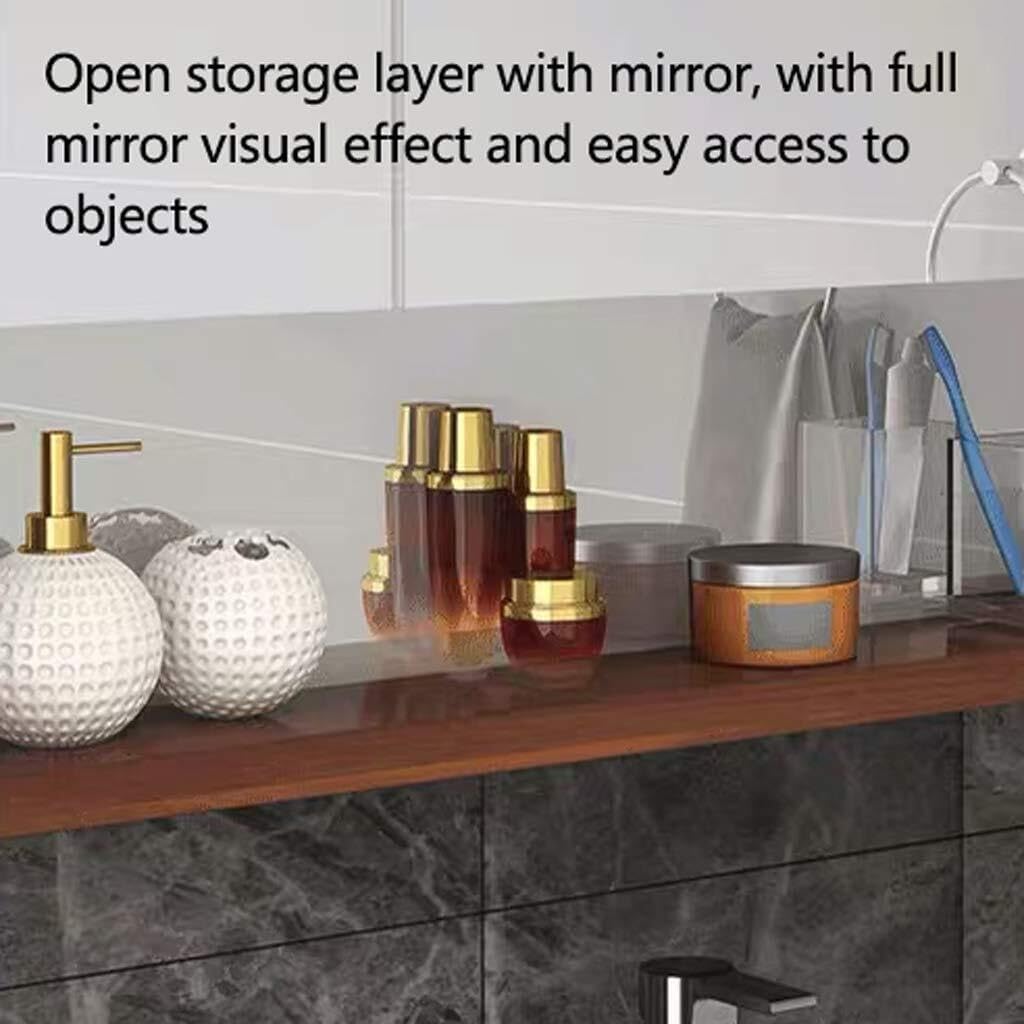 Bathroom Wall Cabinet, Open Storage with Mirror, Rounded Border Design, White, Brown, for Bathroom, Kitchen, Bedroom (110cm)(Brown,60cm)