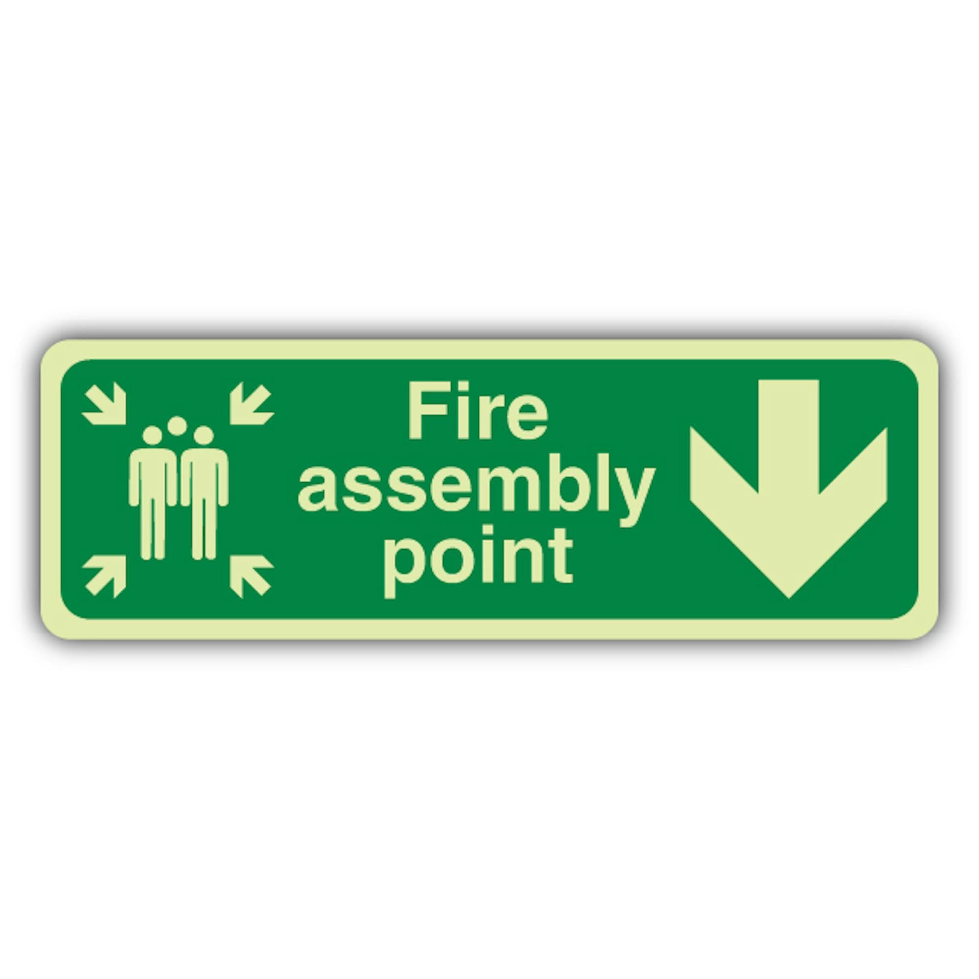 V Safety - Señal de seguridad con flecha hacia abajo que brilla en la oscuridad, 750 x 250 mm, vinilo autoadhesivo de triple brillo, señalización de seguridad contra incendios, fabricado en Gran