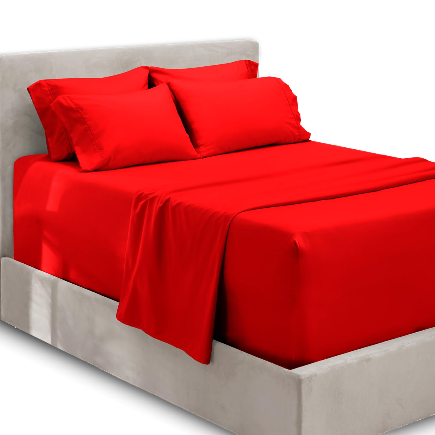 Hearth & Harbor Queen Sheets Sets - 6 Piece, Extra Deep Pocket, Microfiber, Cherry Red