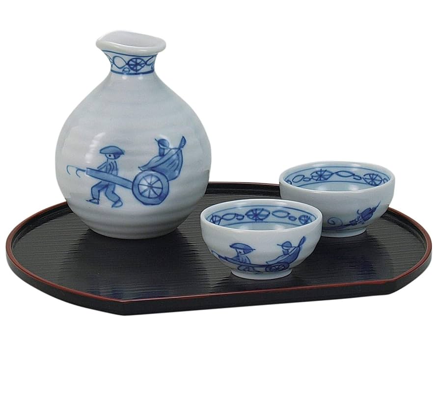 Amazon.co.jp: 【九谷焼】晩酌揃 人力車 徳利 盃×2 : Home & Kitchen