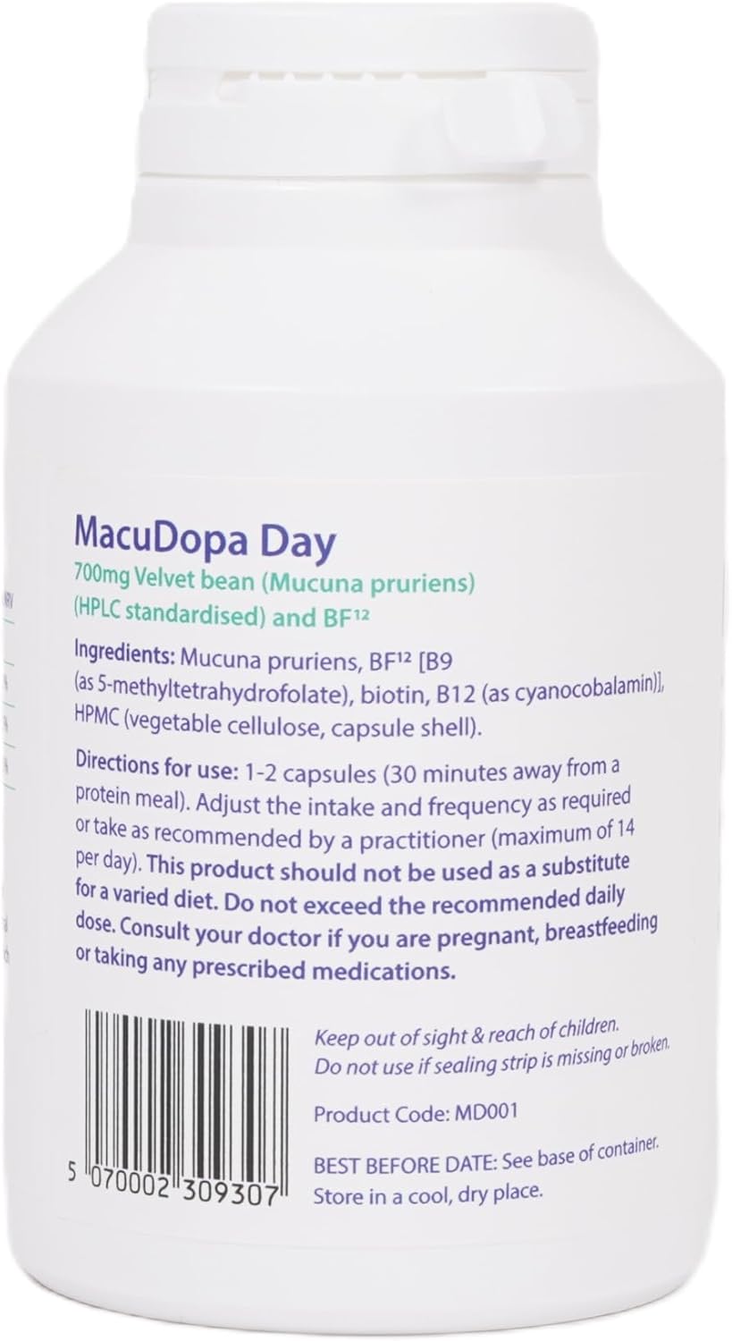 Day Capsules 700mg Proprietary Blend, 63% HPLC standardised Levodopa. 120 Veggie Capsules