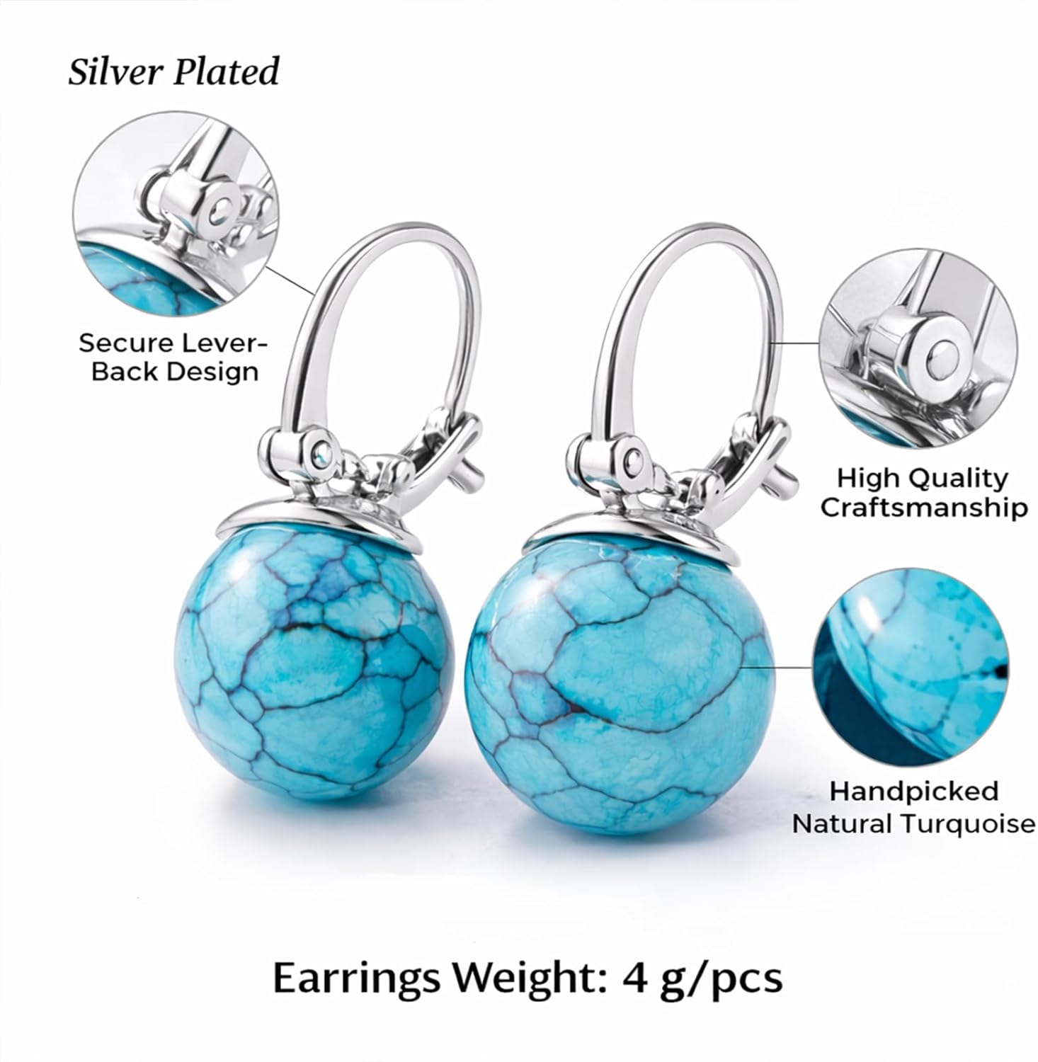 Birthday Gift for Women Natural Turquoise Huggie Hoop Earrings 14k Real Gold Plated Hypoallergenic Waterproof Western Country Jewelry