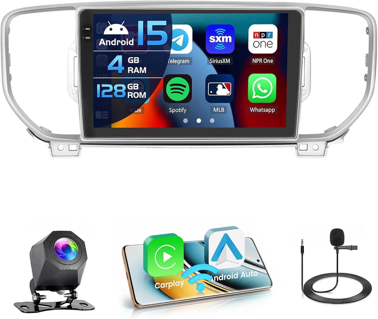 4G 128G for Kia Sportage KX5 2016 2017 2018 Radio CarPlay 9" Incell Touchscreen Car Stereo Android 15 Android Auto Bluetooth 5.0 GPS WiFi 15UI Backup Camera