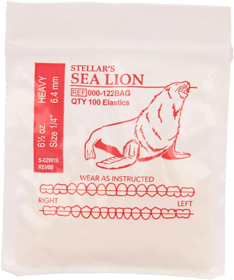 American Orthodontics Elastics Wildlife Sea Lion | Heavy, 6.5 Oz, 1/4" Size 50 Packs Per Box, 5,000 Total | Made in The USA | Exacting Dimensions, Precision Cutting, Top Quality Latex Tubing