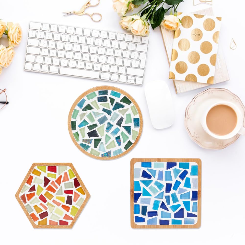 WEBEEDY Kit di sottobicchieri a mosaico fai da te, colori misti, piastrelle a mosaico in vetro fai da te, per artigianato, sottobicchiere per tazza da bere, set artigianale fatto a mano, con