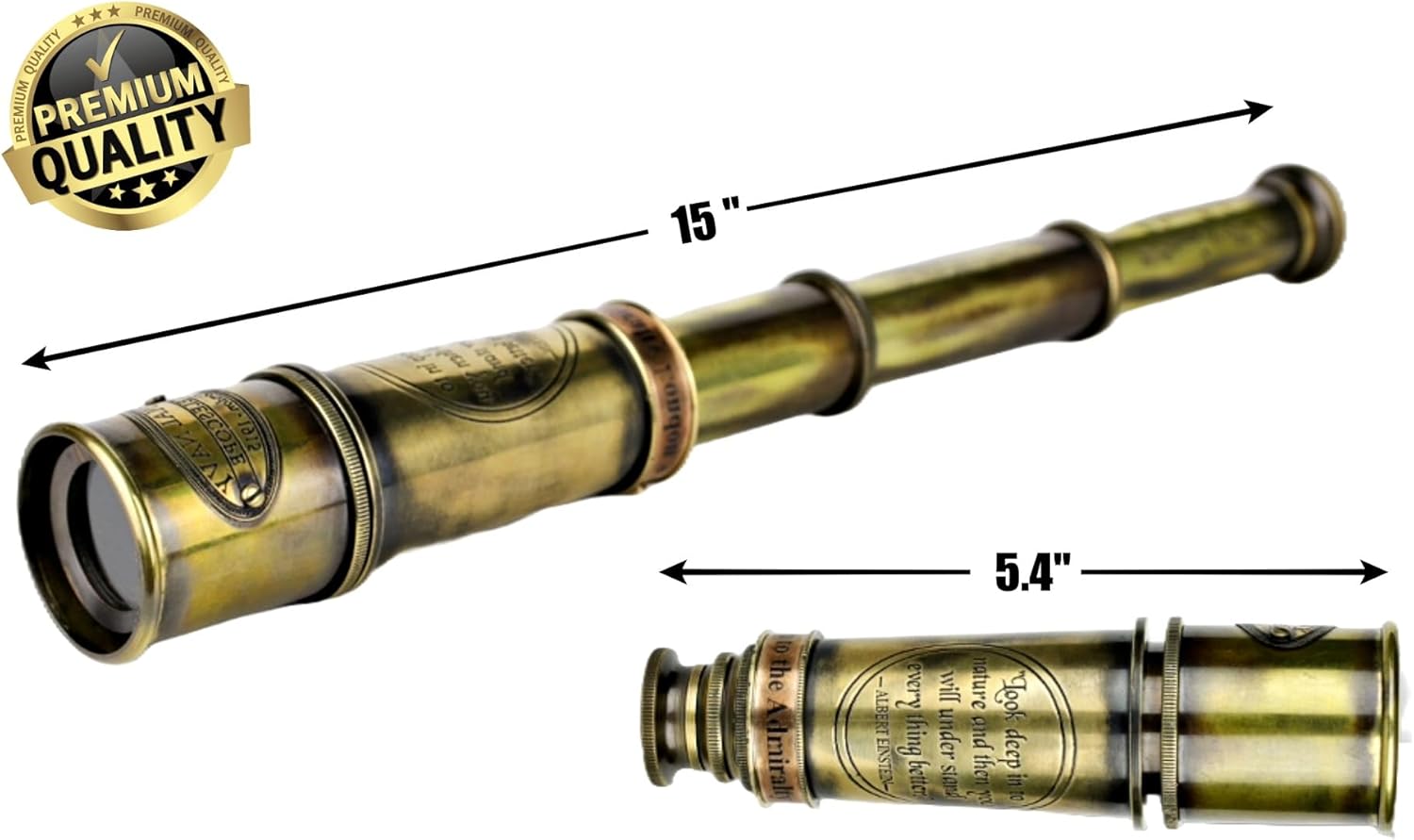 1920 Antique Brass Spyglass Telescope 15-inch with Premium Leather Case, Collapsible 15x Clear Vision, Vintage Pirate & Explorer Collectible for Sailing, Birdwatching, Home & Ship Decor | Super7One