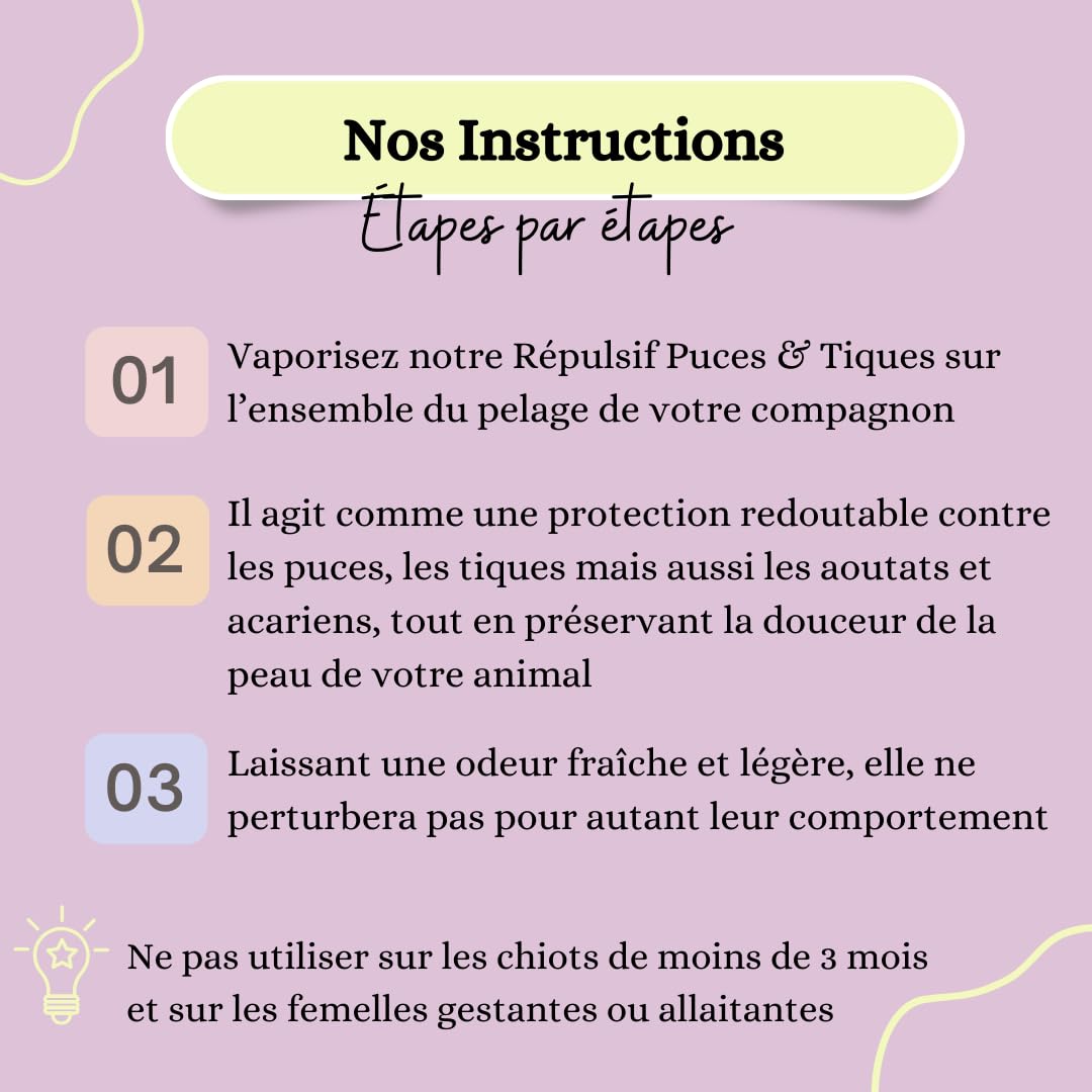 Spray Répulsif anti-Puces & Tiques Chiens & Chats. Naturel et Végétal. Complexe d’Huiles Essentielles Bio et Eau de Lavande Bio. 100% Français. Protège des parasites