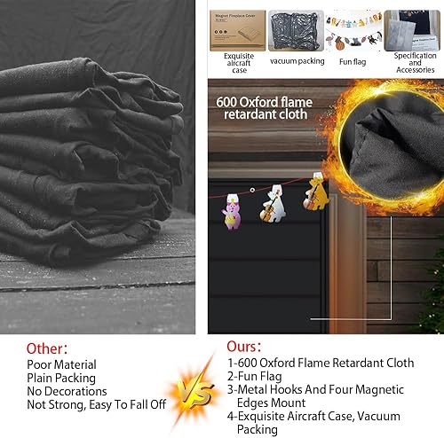 Miniatura 5 de Funda magnética para chimenea, tope de chimenea, manta de tela Oxford para chimenea con 5 ganchos y banderas divertidas, cubierta de pantalla de
