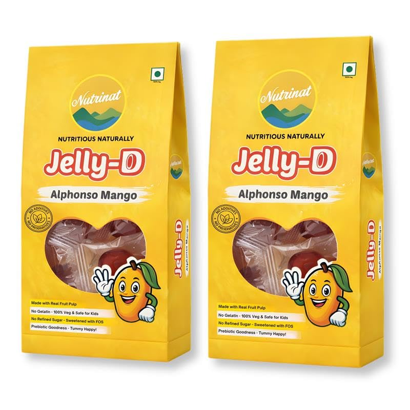 Image of Nutrinat Jelly D Alphonso Mango - Fruit Jelly Candy (Pack of 2 x 20 Pieces) | No Gelatin, No Refined Sugar | Plant-Based Pectin Toffee | Healthy Fruity Snacks for All