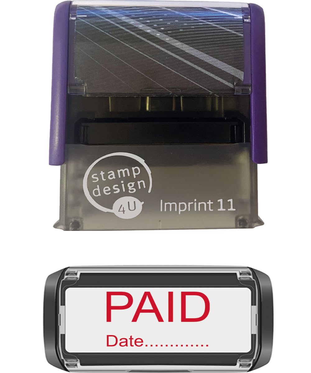 Imprint 11 38 x 14mm Paid with Date Self Inking Rubber Stamp - RED Ink to Stamp Your Paid with a Date Documents Stamp Design 4U
