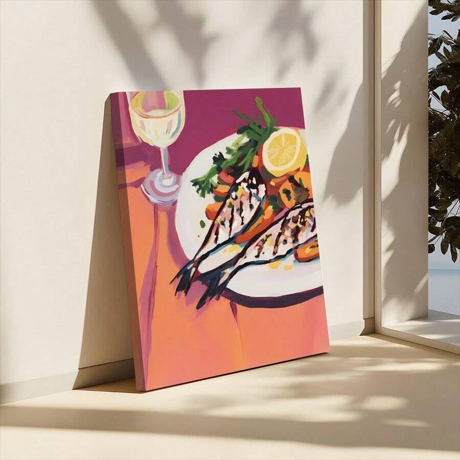 Affiche de poisson grillé sur toile texturée pour transformer un mur vide en espace chaleureux - 3