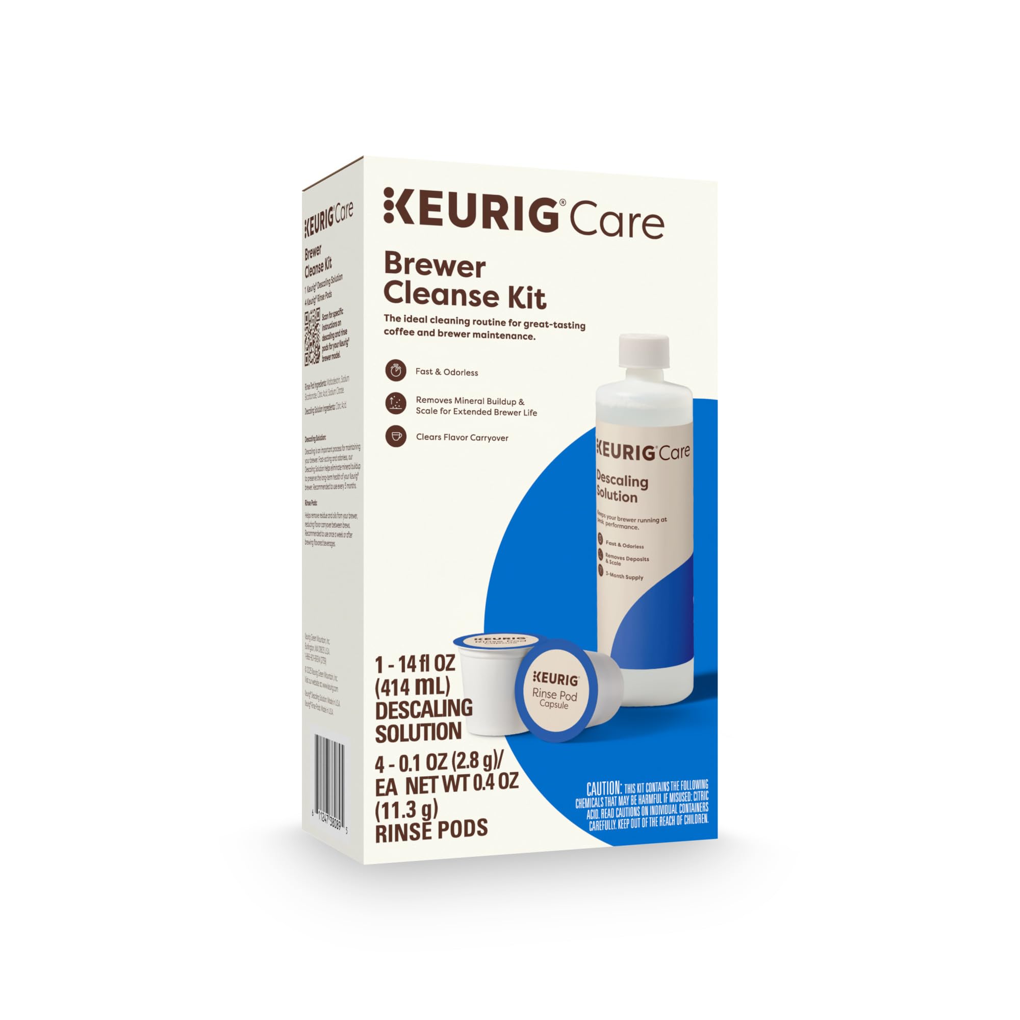 Keurig Brewer Cleanse Kit For Brewer Descaling and MaintenanceIncludes Descaling Solution & Rinse Pods, Compatible with Keurig Classic/1.0 & 2.0 K-Cup Pod Coffee Makers, 5 Count