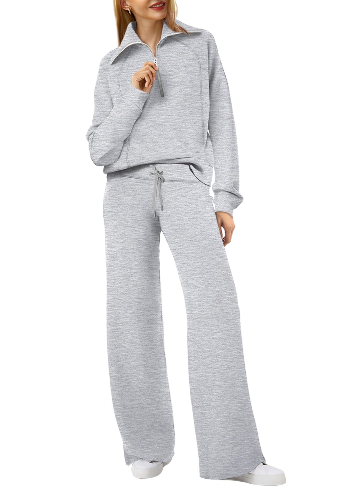 XIEERDUO Lounge Sets For Women 2025 Half Zip Sweatshirt And Wide Leg Sweatpant 2 Piece Outfits Sweatsuit Tracksuit
