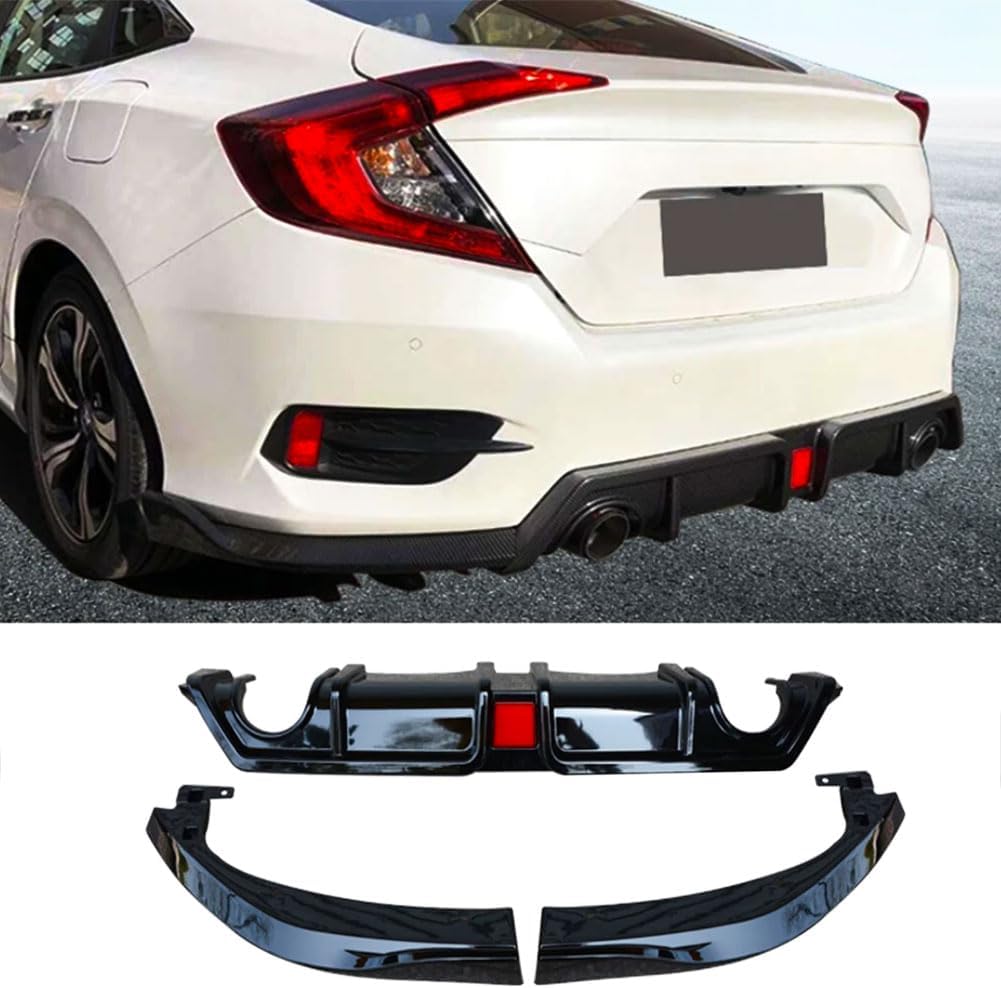 Gloss Black Rear Diffuser for Honda Civic 10th 2016-2018 Polypropylene PP Lower Bumper Lip Spoiler Valance Protector Factory Outlet Dual Side Single Out
