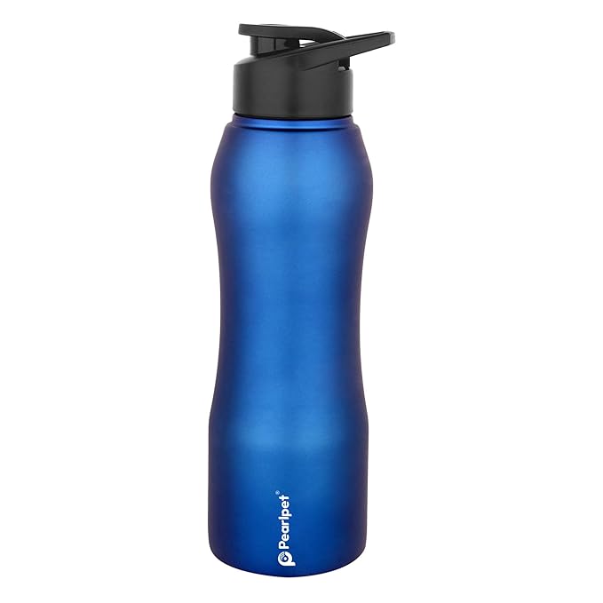 PEARLPET Sportskool Slim Stainless Steel Single Wall Water Bottle 750ml | Leakproof, Durable, Reusable | For Gym, School, Office, Fridge Use | Pack of 1 (Blue)
