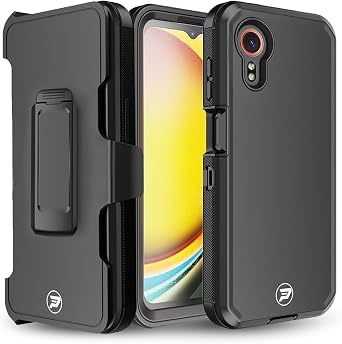 Case Compatible with Samsung Galaxy XCover 7 Phone Model SM-G556B, Heavy Duty Belt Clip Holster with Rugged Triple Layer TPU and PC Smooth Case Combo Black/Black