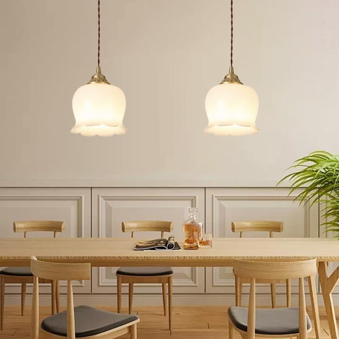 Lampada a Sospensione Vintage Ottone, Fiore Resina Stile Francese