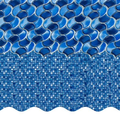 Smartline 27 ft Round Waves of Poseidon Pool Liner | Overlap Style | 54 Inch Wall Height | 25 Gauge Virgin Vinyl | Designed for Steel Sided Above Ground Swimming Pools