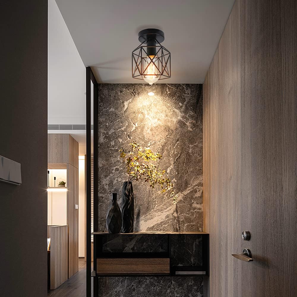 jose2015 Rustic Farmhouse Flush Mount Ceiling Light Fixture,Industrial Black Light Fixture for Entryway Hallway Bedroom Kitchen Stairway Porch with E26 Socket UL Listed-4pack.