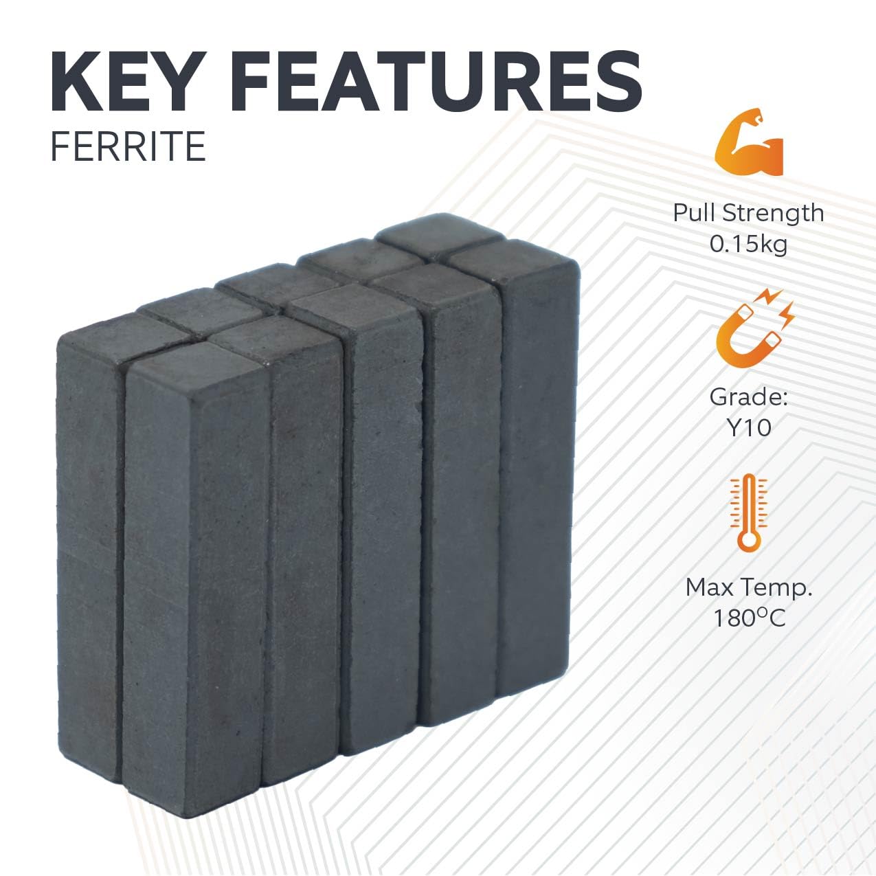 Aimants de Ferrite Y10 Pour Les Arts, L'Artisanat, la Fabrication de Modèles, Le Bricolage et Les Passe-Temps - 9mm x 9mm x 39mm D'Épaisseur - 0,16kg de Traction - Pack de 100