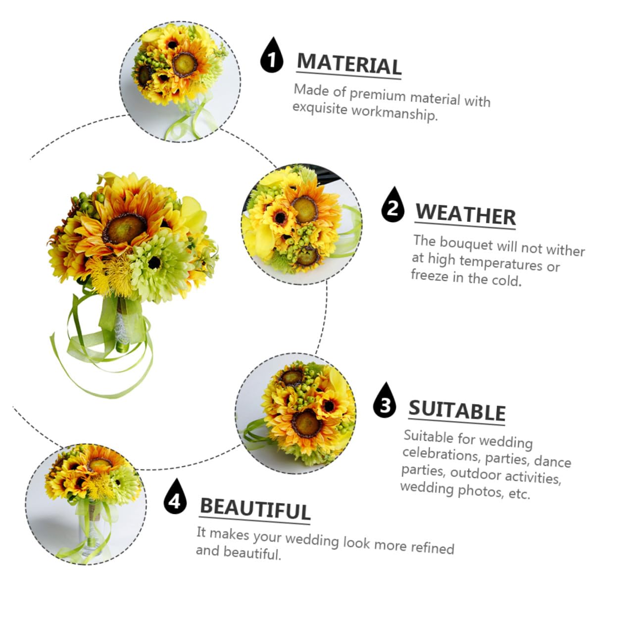 Homoyoyo Hochzeits Deko Satz Sonnenblumenstrauß Imitation Brautstrauß Langlebig Pflegeleicht Fotorequisite für Hochzeit Party