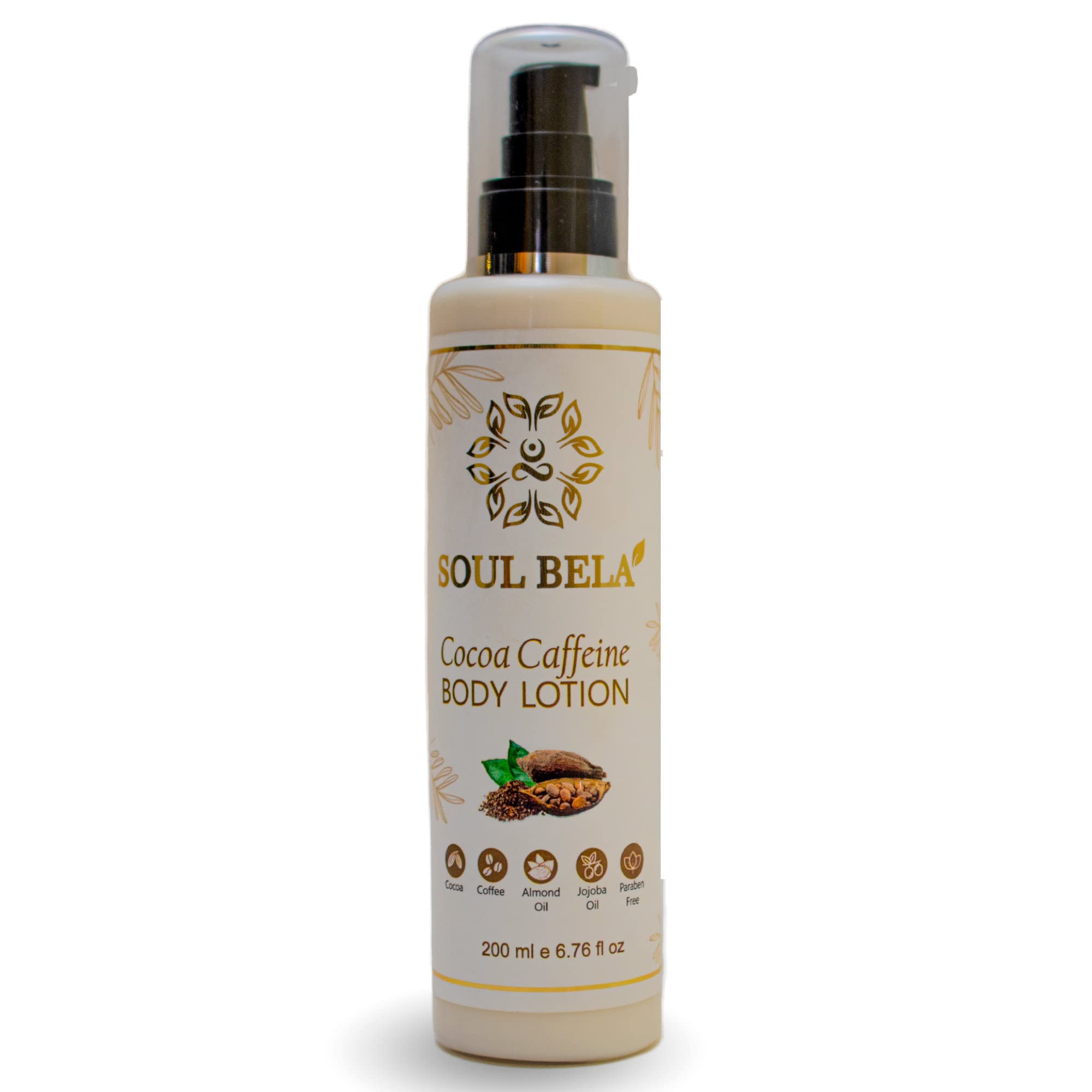 Soul Bela Cocoa Caffeine Body Lotion with Richness of Coffee and Cocoa butter | Skin feels soft |Deep Hydration | Non Sticky Moisturisation |SLS & Paraben Free | For Men and Women (200Ml, Pack Of 1)