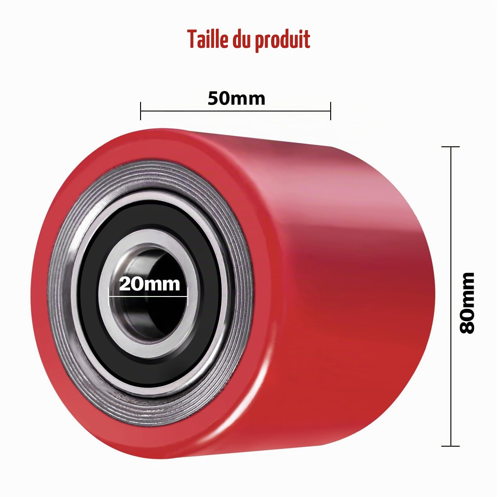 Lot de 4 roulettes de chariot élévateur en polyuréthane 80 x 50 mm, max. 500 kg par roulettes, avec roulement à billes, essieu de 20 mm, pour transpalette, élévateur de rechange