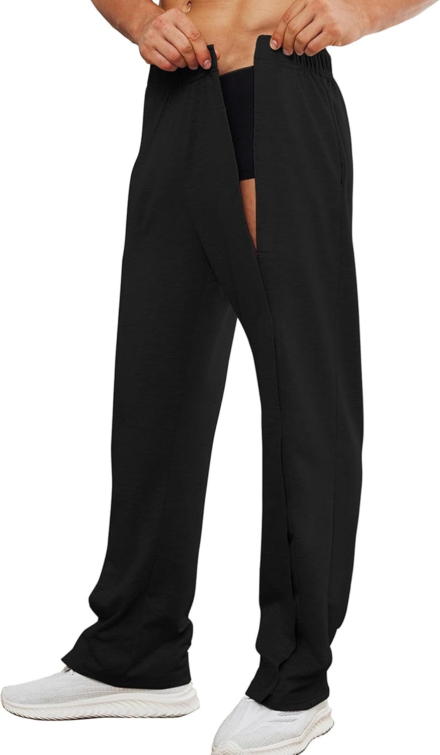 Deyeek Men's Tear Away Pants 2 Side Full Open Bottom Sweatpants Loose Fit Casual Adaptive Post Surgery Pants with Pockets - Image 6