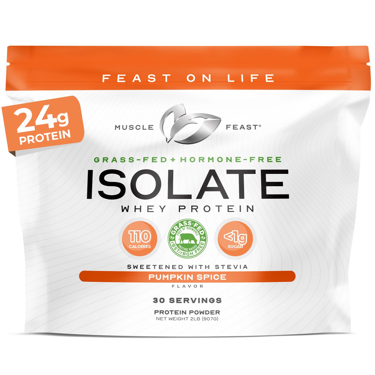 Grass-Fed Whey Protein Isolate, All Natural Hormone Free Pasture Raised, Pumpkin Spice, 2lb (36 Servings)